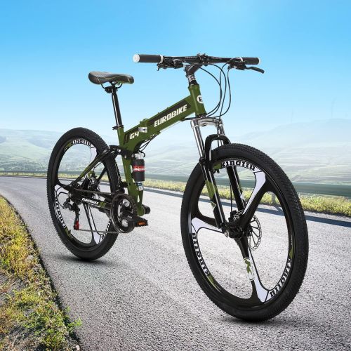  Eurobike G4 Folding Mountain Bike 26 Inches 3 Spoke Dual Suspension Folding Bike 21 Speed Adult Foldable Bike