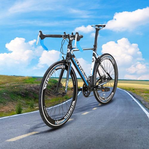  Eurobike Road Bike HYXC7000 Lightweight 54cm Aluminum Frame Mens Road Bicycle 14 Speed Shifting 700C Bike Womens Road Bicycle