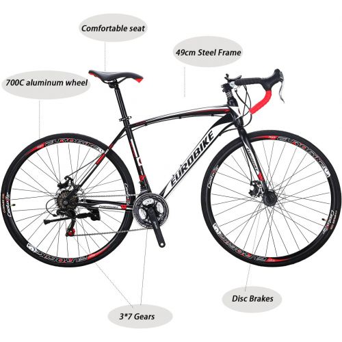  EUROBIKE OBK Road Bike 700C Wheels 21 Speed Daul Disc Brakes Mens or Womens Bicycle Cycling 54cm/49cm Frame