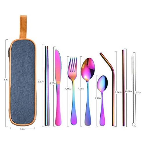  [아마존베스트]EvaCrocK Travel Utensils | 9-Piece Portable Camping Silverware Set Including Knife Fork Spoons Straws Chopsticks Cleaning Brush, Reusable Utensils Stainless Steel Travel Flatware [