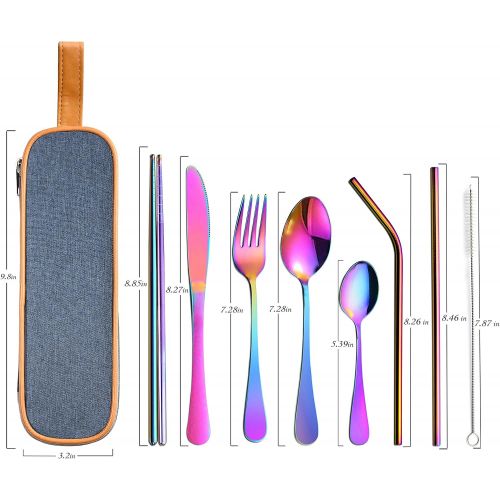  [아마존베스트]EvaCrocK Travel Utensils | 9-Piece Portable Camping Silverware Set Including Knife Fork Spoons Straws Chopsticks Cleaning Brush, Reusable Utensils Stainless Steel Travel Flatware [