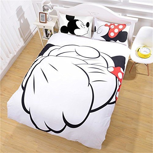  EVDAY 3D Mickey Minnie Mouse Kids Duvet Cover Set 3 Piece Microfiber Polyester White Background Cute Cartoon Bed Cover Set Including 1Duvet Cover,2Pillowcases Twin Size