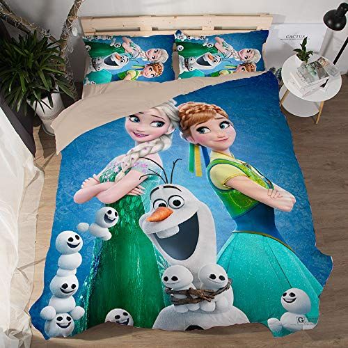  EVDAY Frozen Elsa and Anna Sister Bedding for Girls Comforter Cover Set Including 1Duvet Cover,2Pillowcases King Queen Full Twin Size