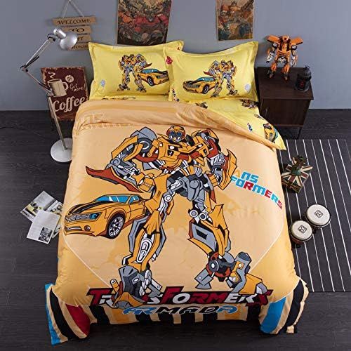  [아마존베스트]EVDAY 3D Marvel Transformers Bumblebee Bedding for Boys Kids Bedding Including 1Duvet Cover,1Flat Sheet,2Pillowcases Queen Full Twin Size