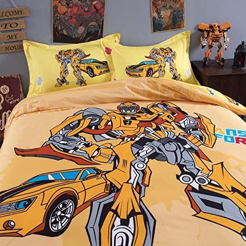  [아마존베스트]EVDAY 3D Marvel Transformers Bumblebee Bedding for Boys Kids Bedding Including 1Duvet Cover,1Flat Sheet,2Pillowcases Queen Full Twin Size