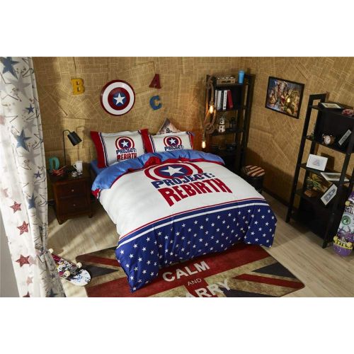  EVDAY Classic 3D Marvel Bedding Set for Kids 100% Cotton Captain America Spider Man Boys Bedding Set Including 1Duvet Cover,1Flat Sheet,2Pillowcases Full Twin Size