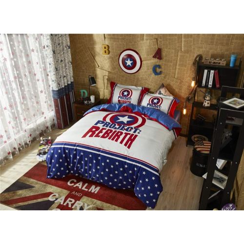  EVDAY Classic 3D Marvel Bedding Set for Kids 100% Cotton Captain America Spider Man Boys Bedding Set Including 1Duvet Cover,1Flat Sheet,2Pillowcases Full Twin Size