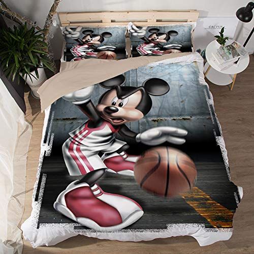  EVDAY 3D Mickey Mouse with Basketball Bedding for Boys Bed Set Including 1Duvet Cover,2Pillowcases King Queen Full Twin Size