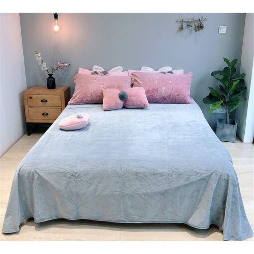  EVDAY Cute Korean Princess Style Girls Bedding Set Super Warm Thick Gray Flannel Bedding for Kids Including 1Duvet Cover,1Flat Sheet,2Pillowcases King Queen Full Twin Size