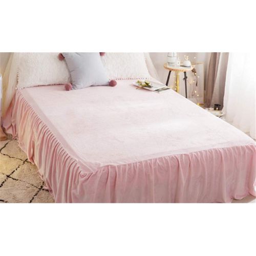  EVDAY Korean Style Velvet Flannel Bedding Set Cute White Balls Ultra Soft Winter Warm Pink Girls Bedding Including 1Duvet Cover,1Bedskirt,2Pillowcases King Queen Full Twin Size