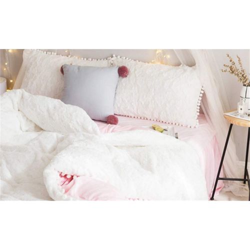  EVDAY Korean Style Velvet Flannel Bedding Set Cute White Balls Ultra Soft Winter Warm Pink Girls Bedding Including 1Duvet Cover,1Bedskirt,2Pillowcases King Queen Full Twin Size