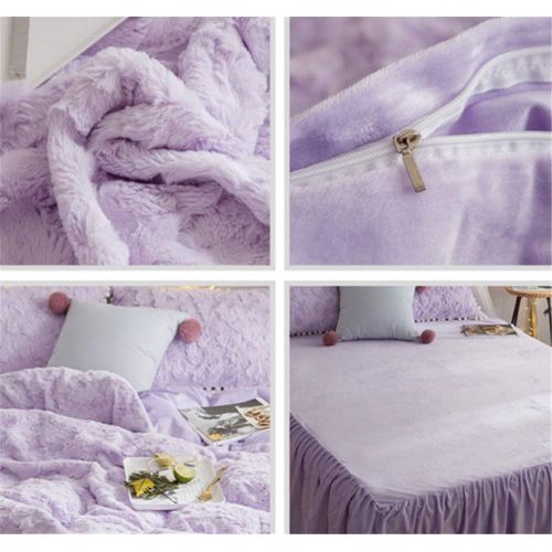  EVDAY Korean Style Velvet Flannel Bedding Set Cute White Balls Ultra Soft Winter Warm Pink Girls Bedding Including 1Duvet Cover,1Bedskirt,2Pillowcases King Queen Full Twin Size