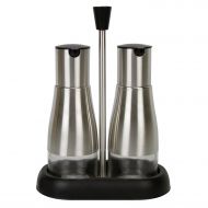 EVELYNE Evelyne GMT-10045-BK Stainless Steel Oil Vinegar Dispensers Set with Tray, also for Soy Sauce and Light Dressing.