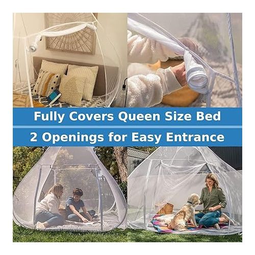  Even Naturals Luxury Mosquito Net Pop Up Tent, Large - for Twin to Queen Size Bed Tent - Mosquito Netting for Camping - Bug Net - Canopy Outdoor, Bed Tent - Insect Screen - Ultralight, Folding Design