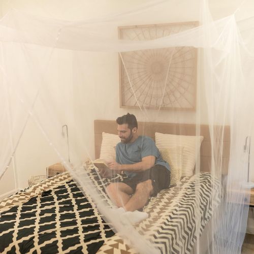  EVEN NATURALS Luxury Mosquito Net for Double to King Size Bed Canopy Camping Screen House Finest Mesh ? 300 Holes per Square Inch, 2 Entries, Easy to Install, Hanging Kit, Storage