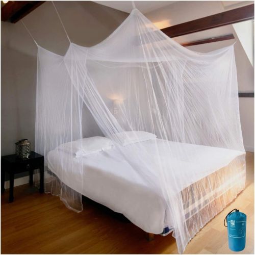  EVEN NATURALS Luxury Mosquito Net for Double to King Size Bed Canopy Camping Screen House Finest Mesh ? 300 Holes per Square Inch, 2 Entries, Easy to Install, Hanging Kit, Storage