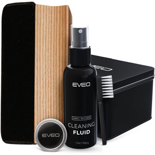  EVEO Vinyl Record Player Cleaner - 4in1 Vinyl Records Albums Stand Cleaner Kit-Includes Soft Velvet Brush, Cleaning Liquid, Brush Cleaner & Turntable Stylus Cleaning Gel-Vinyl Record St