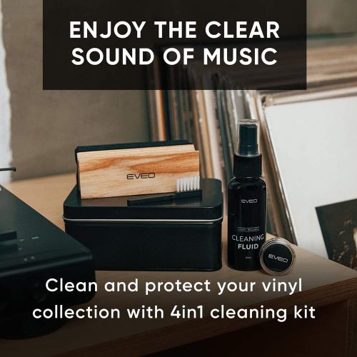  EVEO Vinyl Record Player Cleaner - 4in1 Vinyl Records Albums Stand Cleaner Kit-Includes Soft Velvet Brush, Cleaning Liquid, Brush Cleaner & Turntable Stylus Cleaning Gel-Vinyl Record St