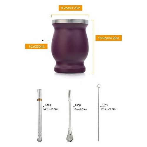  [아마존베스트]Evepure Yerba Mate Cup - Cherry Red Mate Cup with 2pcs Bombillas and a Straw Brush- Fire Red