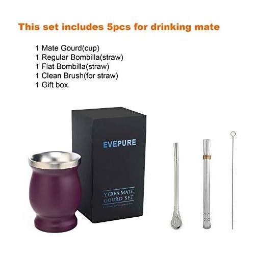  [아마존베스트]Evepure Yerba Mate Cup - Cherry Red Mate Cup with 2pcs Bombillas and a Straw Brush- Fire Red