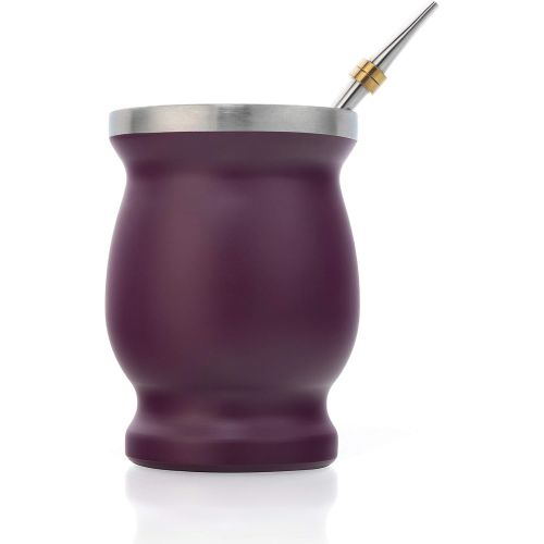  [아마존베스트]Evepure Yerba Mate Cup - Cherry Red Mate Cup with 2pcs Bombillas and a Straw Brush- Fire Red