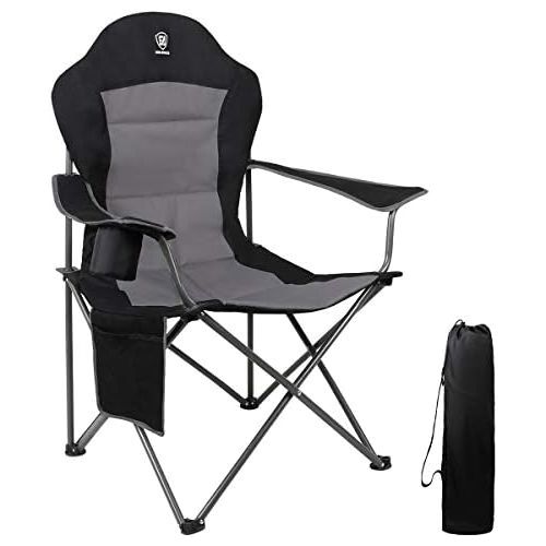  [아마존베스트]EVER ADVANCED Oversized Padded Quad Arm Chair Collapsible Steel Frame High Back Folding Camp Chair with Cup Holder, Heavy Duty Supports 300 lbs