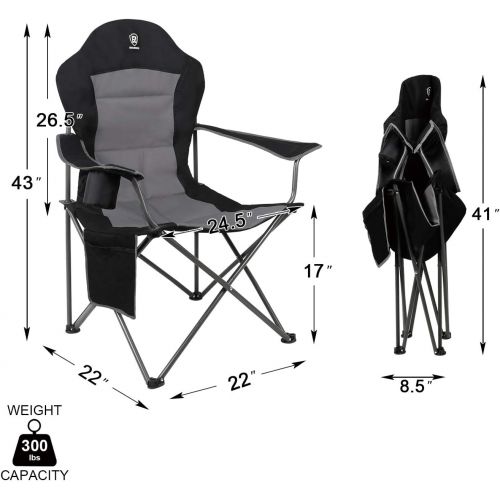  [아마존베스트]EVER ADVANCED Oversized Padded Quad Arm Chair Collapsible Steel Frame High Back Folding Camp Chair with Cup Holder, Heavy Duty Supports 300 lbs