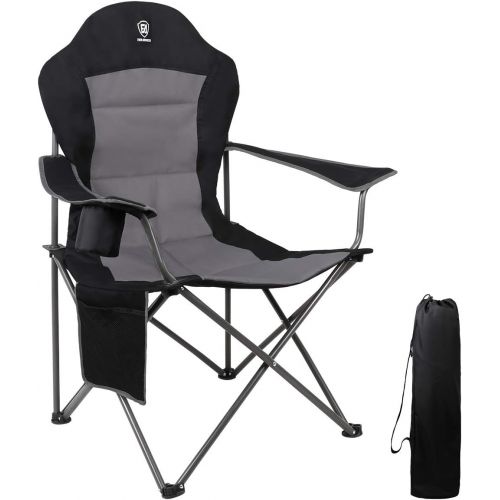  [아마존베스트]EVER ADVANCED Oversized Padded Quad Arm Chair Collapsible Steel Frame High Back Folding Camp Chair with Cup Holder, Heavy Duty Supports 300 lbs