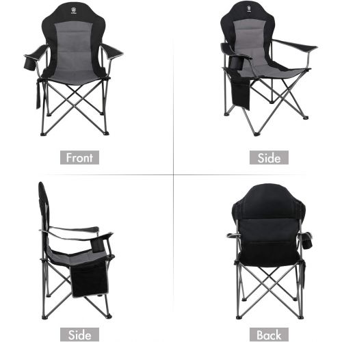  [아마존베스트]EVER ADVANCED Oversized Padded Quad Arm Chair Collapsible Steel Frame High Back Folding Camp Chair with Cup Holder, Heavy Duty Supports 300 lbs