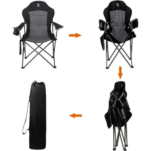  [아마존베스트]EVER ADVANCED Oversized Padded Quad Arm Chair Collapsible Steel Frame High Back Folding Camp Chair with Cup Holder, Heavy Duty Supports 300 lbs