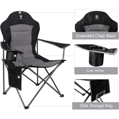  [아마존베스트]EVER ADVANCED Oversized Padded Quad Arm Chair Collapsible Steel Frame High Back Folding Camp Chair with Cup Holder, Heavy Duty Supports 300 lbs