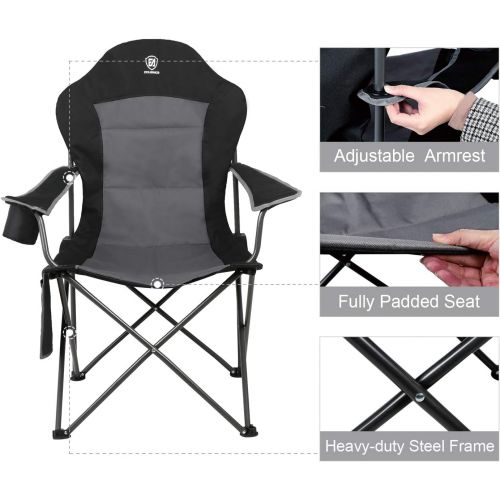  [아마존베스트]EVER ADVANCED Oversized Padded Quad Arm Chair Collapsible Steel Frame High Back Folding Camp Chair with Cup Holder, Heavy Duty Supports 300 lbs