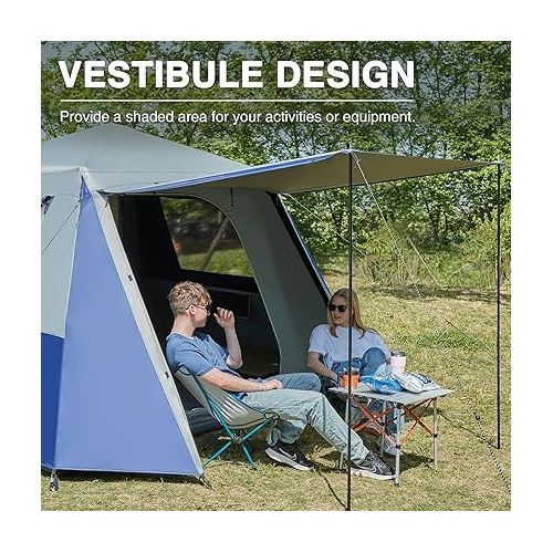  EVER ADVANCED Blackout 6 Person Camping Tent, Instant Cabin Tent for Family with Vestibule and Large Mesh Windows, 60s Easy Setup, Double Layer, Water-Resistant, Blue