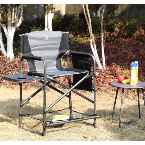  EVER ADVANCED Medium Tall Directors Chair Bar Height Foldable Makeup Artist Chair with Side Table Cup Holder Side Storage Bag Footrest, Supports 300LBS