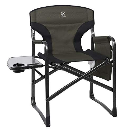  EVER ADVANCED Lightweight Folding Directors Chairs Outdoor, Aluminum Camping Chair with Side Table and Storage Pouch, Heavy Duty Supports 350LBS (Green/Black)