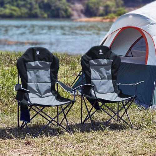  EVER ADVANCED Oversized Padded Quad Arm Chair Collapsible Steel Frame High Back Folding Camp Chair with Cup Holder, Heavy Duty Supports 300 lbs