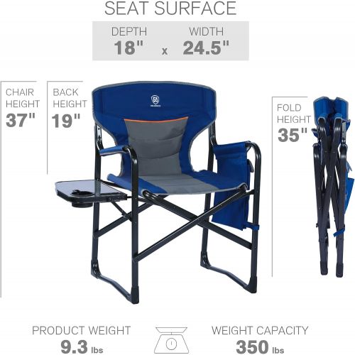  EVER ADVANCED Lightweight Folding Directors Chairs Outdoor, Aluminum Camping Chair with Side Table and Storage Pouch, Heavy Duty Supports 350LBS (Blue)