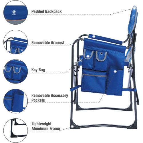  EVER ADVANCED Lightweight Folding Directors Chairs Outdoor, Aluminum Camping Chair with Side Table and Storage Pouch, Heavy Duty Supports 350LBS (Blue)