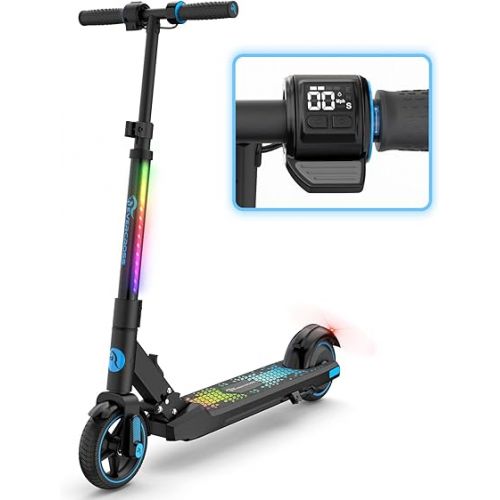  EVERCROSS EV06C Electric Scooter, Foldable Electric Scooter for Kids Ages 6-12, Up to 9.3 MPH & 5 Miles, LED Display, Colorful LED Lights, Lightweight Kids Electric Scooter