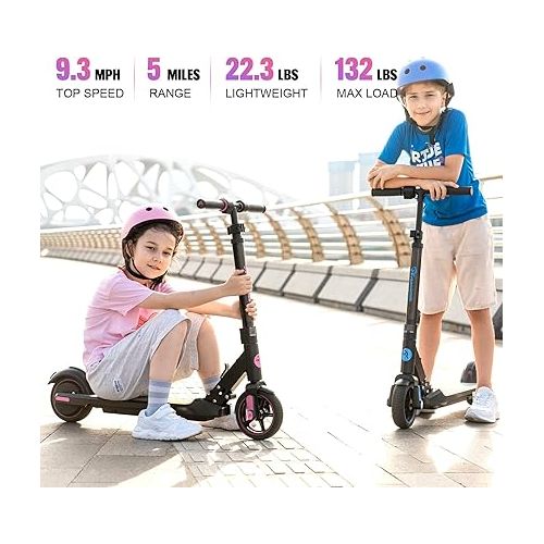  EVERCROSS EV06C Electric Scooter, Foldable Electric Scooter for Kids Ages 6-12, Up to 9.3 MPH & 5 Miles, LED Display, Colorful LED Lights, Lightweight Kids Electric Scooter