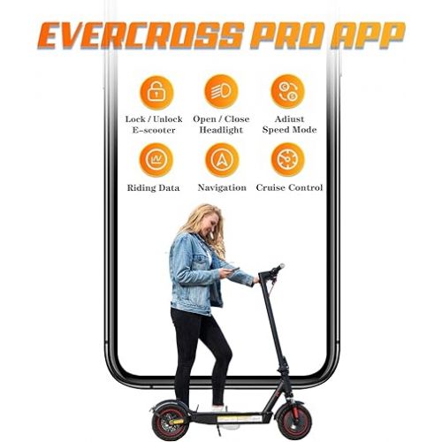  EVERCROSS EV10K PRO App-Enabled Electric Scooter, Scooter Adults with 500W Motor, Up to 19 MPH & 22 Miles E-Scooter, Lightweight Folding for 10'' Honeycomb Tires