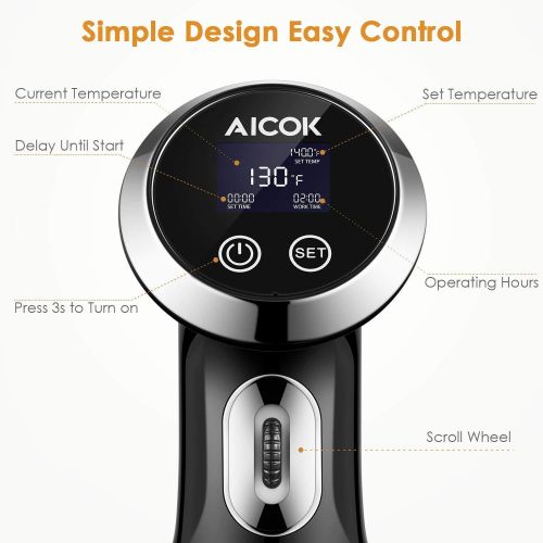  EVERIE Sous Vide Cooker Accurate Immersion Cooker Control Temperature and Timer, 1000 Watts Immersion Circulator Cooker for Tender Steak, Ultra-Quiet, Stainless Steel by AICOK