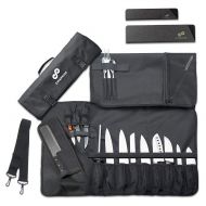 EVERPRIDE Chef Knife Roll Bag (16 Slots) Holds 12 Knives, 1 Meat Cleaver, And 3 Utensil Pockets. Top Quality Portable Chef Knife Case - Includes 2 Knife Guards, Handle, Shoulder Strap & Busi