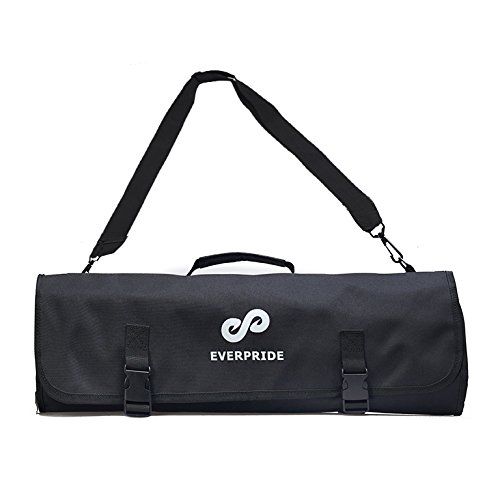  EVERPRIDE Chef Knife Roll Bag (16 Slots) Holds 12 Knives, 1 Meat Cleaver, And 3 Utensil Pockets. Top Quality Portable Chef Knife Case - Includes 2 Knife Guards, Handle, Shoulder Strap & Busi