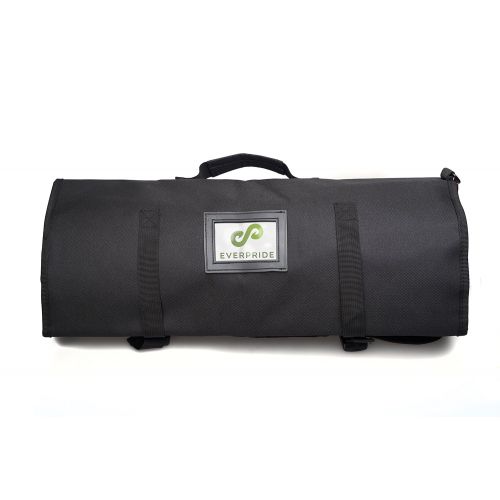  EVERPRIDE Chef Knife Roll Bag (16 Slots) Holds 12 Knives, 1 Meat Cleaver, And 3 Utensil Pockets. Top Quality Portable Chef Knife Case - Includes 2 Knife Guards, Handle, Shoulder Strap & Busi