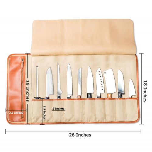  EVERPRIDE Chef Knife Roll Bag | Durable Knife Carrier Stores 10 Knives PLUS Zipper for Culinary Tools | Portable Chef Knife Case w/Many Slots, Handle & Shoulder Strap | Knives Not