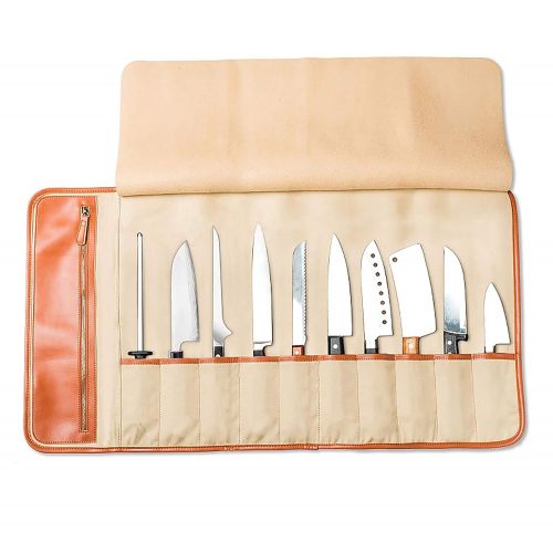  EVERPRIDE Chef Knife Roll Bag | Durable Knife Carrier Stores 10 Knives PLUS Zipper for Culinary Tools | Portable Chef Knife Case w/Many Slots, Handle & Shoulder Strap | Knives Not