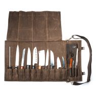 EVERPRIDE Chef Knife Roll Bag (13 Slots) | Stores 10 Knives, 3 Kitchen Utensils PLUS a Zipper | Durable Waxed Canvas Knife Carrier | Easily Carried by Shoulder Strap For Professional Chefs |