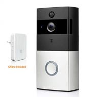 EVERSECU Wireless Video Doorbell Wi-Fi Enabled, Smart Home Door Bell 720P HD WiFi Security Camera with Motion Detection, Real-Time Two-Way Video Intercom, Night Vision, Supports SD Card, wi