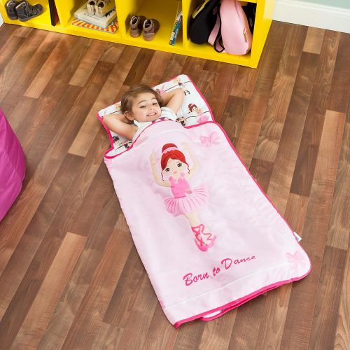  [아마존베스트]EVERYDAY KIDS Everyday Kids Toddler Nap Mat with Removable Pillow -Born to Dance Ballerina- Carry Handle with Straps Closure, Rollup Design, Soft Microfiber for Preschool, Daycare, Sleeping Bag